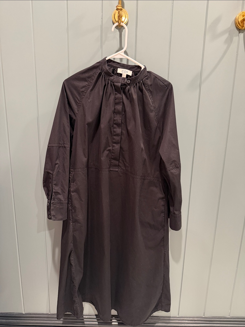 COS Black Long-Sleeve Gathered Neck Midi Dress